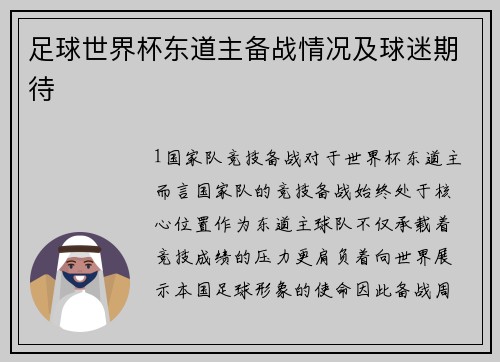 足球世界杯东道主备战情况及球迷期待